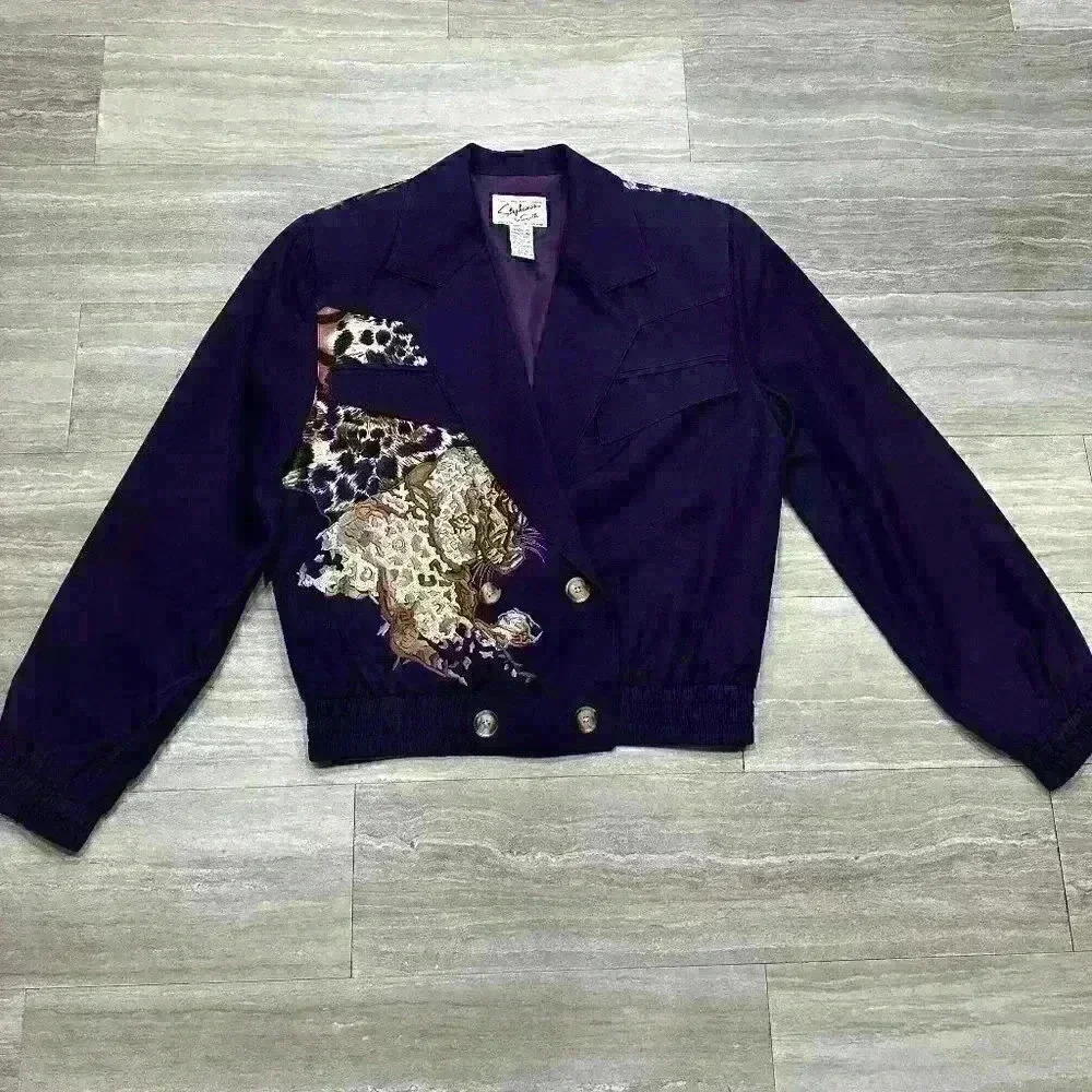 Silk Blend Vintage Purple Jaguar 1980s Style Jacket Stephanie by Suzelle